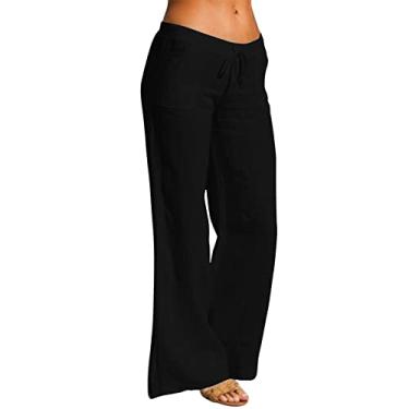 Imagem de Calça flare feminina plus size, cintura alta, calça jeans de algodão de verão, calça social leve para trabalho, Preto, 5G