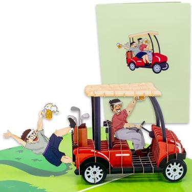 Imagem de Cartões de aniversário divertidos para homens | Cartão de aniversário Pop Up Golf para marido | Pop-up 3D de 2 jogadores de golfe de cerveja no carrinho | Cartão divertido de dia dos pais, presentes de brincadeira para o pai | 1 cartão 12,7 x 17,7 cm, 1 nota, 1 envelope
