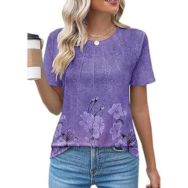 Imagem de Camiseta feminina floral com estampa de flores silvestres para amantes de plantas, flores vintage, manga curta, Floral - A, M