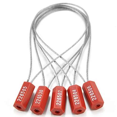 Imagem de 100 peças de selos de cabo de segurança de aço numerados etiquetas de segurança à prova de adulteração antifurto para contêiner pull-tite, tiras de amarração de bloqueio (vermelho)