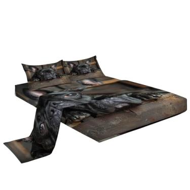 Imagem de Eojctoy Jogo de lençol ultramacio com tema de buldogue animal, 4 peças, fácil de cuidar com lençol king size de 40,6 cm, confortável e respirável para casa