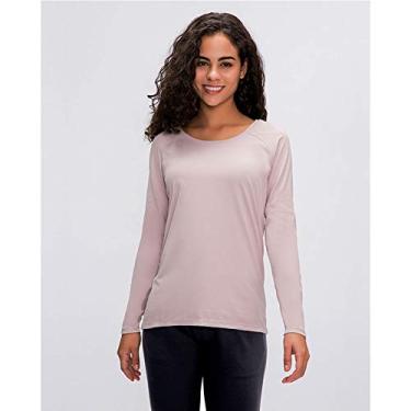 Imagem de Moletom primavera e verão amigo da pele nude ioga mangas compridas secagem rápida respirável fino corrida esportes fitness top feminino, rosa, 6