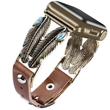 Imagem de VIQIV Pulseiras Boho Hippie compatíveis com Apple Watch SE séries 6, 5, 4, 3, 2 e 1 de 38 mm e 40 mm, para mulheres e meninas, acessórios metálicos, douradas