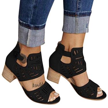 Imagem de Sandálias femininas de cunha para mulheres, tira no tornozelo, fivela, bico aberto, salto agulha sandálias elegantes boêmias, Z2 - preto, 10