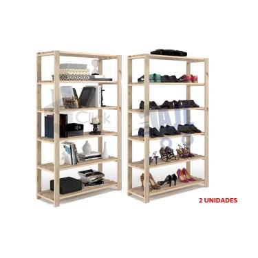 Imagem de Estante Kit com 2/ 6 Prateleira Multiuso Madeira Pinus Treliça Tabua AJL Estante Aparador