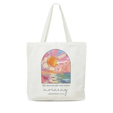 Imagem de Sacola feminina de lona com bíblia boho, His Mercy Is New Every Morning, presentes cristãos para amigas, sacola de compras religiosa reutilizável com alças, sacola de lona motivacional-07, Sacola,