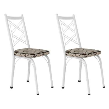 Imagem de Kit 2 Cadeiras De Cozinha Delaware Estampado Cedro Pés De Ferro Branco