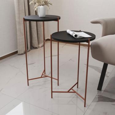 Imagem de Mesa Lateral Redonda Áquila Cobre e Tampo Preto