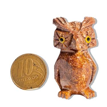 Imagem de Mini Coruja Laranja Pedra Esculpida em Dolomita Decoração