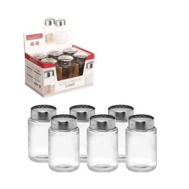 Imagem de 6 Saleiros Pimenteiro De Vidro  Tampa Inox Hauskraft 100ml, Prata