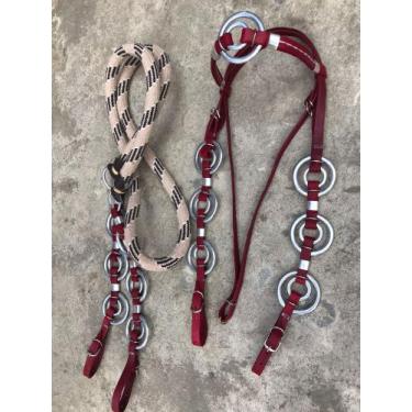 Imagem de Cabeçada E Redea Argolada Couro Leg Cavalo Mula Eguas Burros - AF COUR