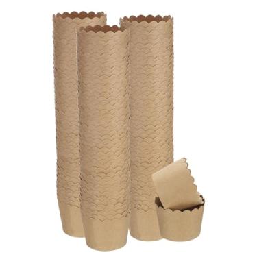 Imagem de HARFINGTON 150 peças de copos de papel pequenos marrons de papel kraft forro, cupcake à prova de graxa, embalagens a granel descartáveis para casamento, aniversário, formatura