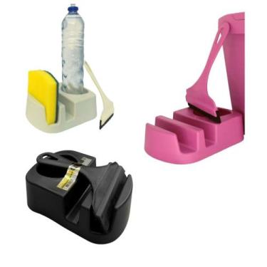 Imagem de Kit Pia Porta Detergente Esponja + Rodinho Elegance - Plasmarc, Preto