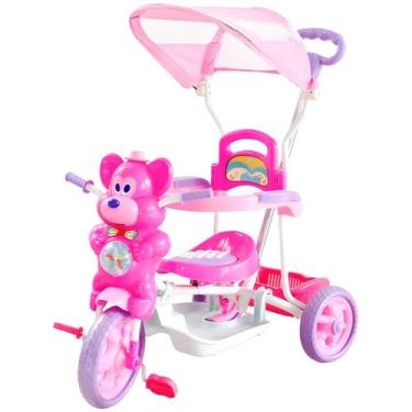Imagem de Triciclo Infantil Com Empurrador Motoca Pedal E Passeio Urso Rosa Com 