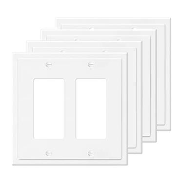 Imagem de Placa decorativa de 2 gangs com borda moderna para interruptores de luz, interruptor inteligente, GFCI, reguladores, receptáculo, tomada USB (pacote com 4, decoração dupla)