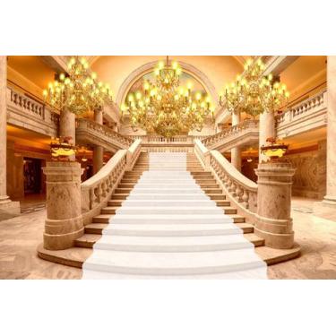 Imagem de Painel de Lona Escadaria Realeza Palácio de Mármore Lustres - 200x150c