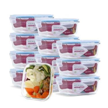 Imagem de Kit 12 Pote Hermético Vidro Resistente Marmita Fitness 800ml - U4home,