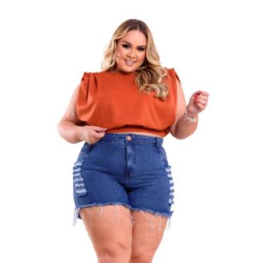 Imagem de Bermuda Short Jeans Desfiado Plus Size 100% Algodão Curto - karha Jean