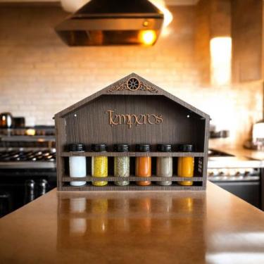 Imagem de Porta Tempero Condimento Cozinha Decorativo Com 6 Potes Para Mesa Banc