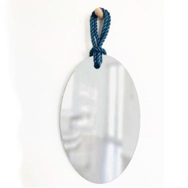 Imagem de Espelho Decorativo Hole Alça Sisal Azul 60X40 cm Oval - e2g Design