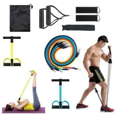 Imagem de Kit Elástico 11 Peças + Extensor Pedal Situp Fitness Pilates Original 