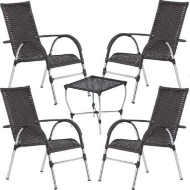 Imagem de Kit 4 Cadeiras Poltrona Para Área Varanda e Mesa de Centro Vênus em Fi