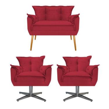 Imagem de Kit Namoradeira e 02 Poltronas Opala Base Giratória de Metal Suede Ver