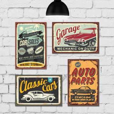 Imagem de Placa Decorativa MDF Vintage Carros Clássicos Kit 4un 30x40cm - Quarti
