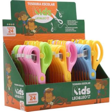 Imagem de Tesoura Escolar KIDS 4 Cores com 24 Unidades - Leonora