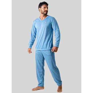 Imagem de Pijama Masculino Longo Básico Manga Longa Para Dormir RLC Modas, Azul 