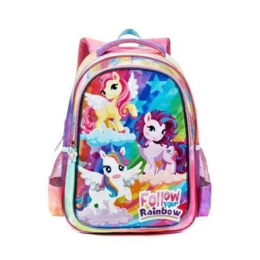 Imagem de Mochila Costas Unicórnio Arco Iris Meninas Escolar Colorida - Denlex