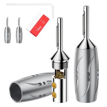 Imagem de Viborg VB402R plugues banana para alto-falante de cobre puro (4 pçs/conjunto) banhado a ródio, conectores banana de cobre vermelho de alta qualidade para alto-falante HiFi cabo fio DIY