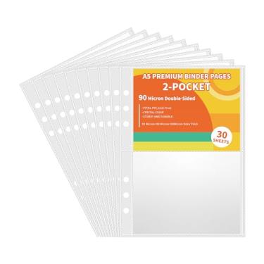 Imagem de 30 capas de bolso para fichário A5 com 6 anéis, 2 bolsos, folhas de dupla face, refil de páginas para cartões fotográficos Kpop, desafios de economia, fichário de álbum de coleção de adesivos