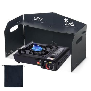 Imagem de KOYILTD Fogão de acampamento com 4 placas, para-brisas, bloqueador de vento de metal, fogão dobrável, para-brisa com bolsa de armazenamento, tela de vento para acampamento ao ar livre, acessórios para
