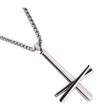 Imagem de AB Max Colar de cruz para homens e mulheres - design de tacos de beisebol de aço inoxidável com corrente de 50 cm NBABNK_USD50M, 20 inches, Aço inoxidável, Sem Pedra Preciosa