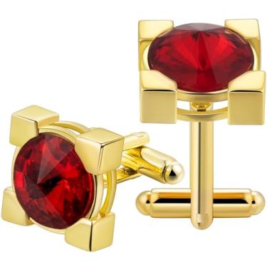 Imagem de Abotoaduras douradas para homens, abotoaduras de cristal masculinas abotoaduras de latão casamento negócios presente de aniversário para noivo pai marido namorado, Metal, Sem Pedra Preciosa