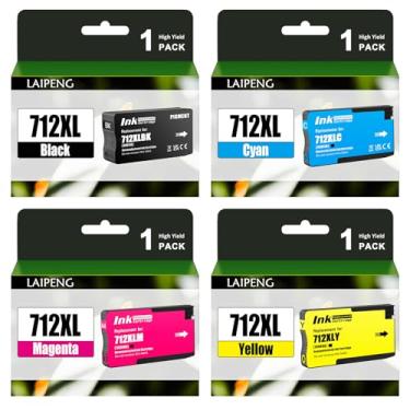 Imagem de LAIPENG Cartuchos de tinta de substituição 712XL 712 XL 712 para impressora plotter Studio DesignJet T650 T630 T250 T230 T210 (pacote com 4, 80 ml preto, 29 ml ciano/magenta/amarelo)
