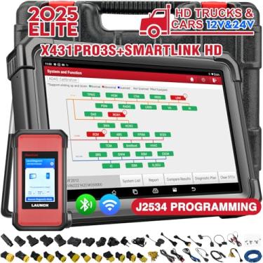 Imagem de LAUNCH X431 PRO3S+Smartlink HD Scanner de caminhão resistente, ferramenta de diagnóstico bidirecional a diesel e gasolina 2024 com reprogramação J2534, mapa de topologia, serviço 60+, codificação ECU,