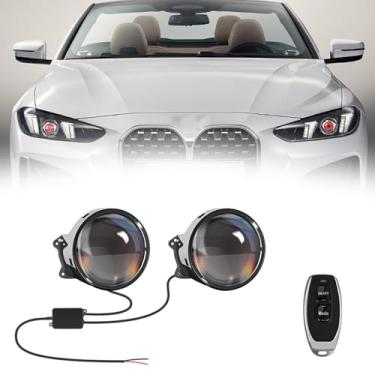 Imagem de Farol USB Devil Eye Demon, 2024 Novos faróis dinâmicos de carro Devil Eye com 6 padrões de olhos ajustáveis, farol de carro Devil Eye 12v LED, luz de lente de mini projetor controlada