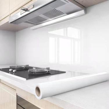 Imagem de Papel de Parede Vinil Branco/Preto Alto Brilho Adesivo Lavável Revestimento Móveis Parede Bancada