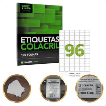 Imagem de Etiqueta 31 X 17mm Colacril A4 para Impressora 100 Folhas Adesiva Bran