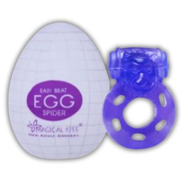 Imagem de Kit Tesão Masculino Egg Ovo Masturbador + Anel Peniano Vibrador com Bateria - Sex Shop (Roxo)