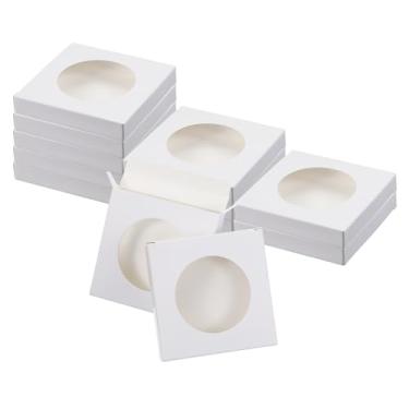 Imagem de PATIKIL Caixas de papel para sabonete, 12 caixas de papel quadradas Kraft de 8,9 cm x 1,5 cm x 7,6 cm, caixas de sabão feitas à mão com janela transparente redonda para fazer sabão de doces de