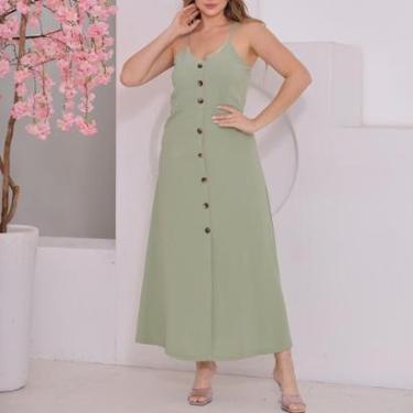 Imagem de Vestido Feminino Longo / Midi de Alcinha com Botões com Bojo e Ferro Tendência Casual-Feminino