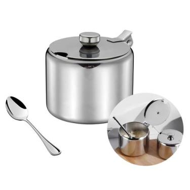 Imagem de Açucareiro de Mesa Aço Inox com Colher Em Casa Tem 8x6cm - EmCasaTem