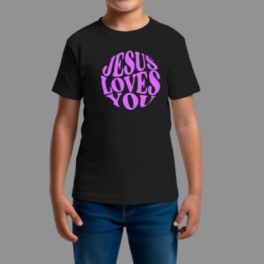 Imagem de Camisetas Infatil Básica Moda Cristã Manga Curta Gola Redonda Jesus Lo