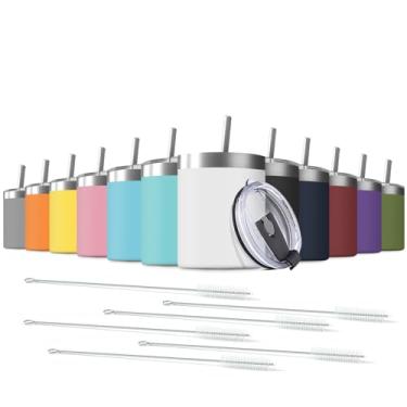 Imagem de Deitybless Pacote com 12 copos de aço inoxidável de 350 ml com tampa à prova de respingos, copo térmico de parede dupla isolado a vácuo, garrafa fina de viagem inquebrável ao ar livre para bebidas