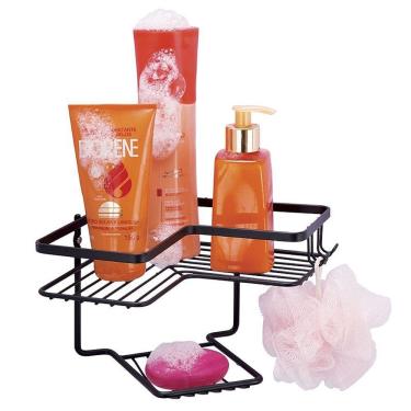 Imagem de Prateleira Cantoneira Com Saboneteira Preta - 21 x 15,5 x 21 cm