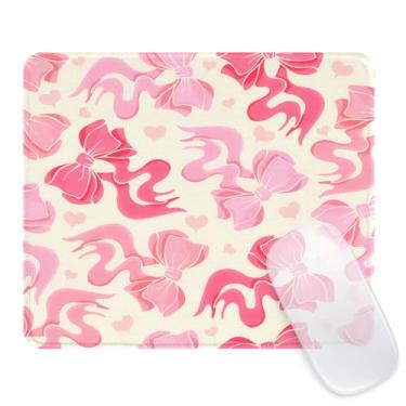 Imagem de Seorsok Tapete de mouse quadrado de arte abstrata com laços rosa e coração pequeno amor, mouse pads texturizados premium para laptop de escritório, mousepads quadrados laváveis com bordas costuradas