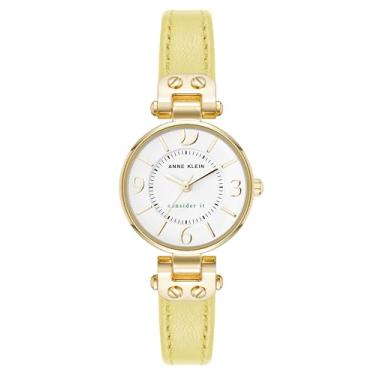 Imagem de Anne Klein Relógio feminino sustentável com pulseira de couro, Amarelo